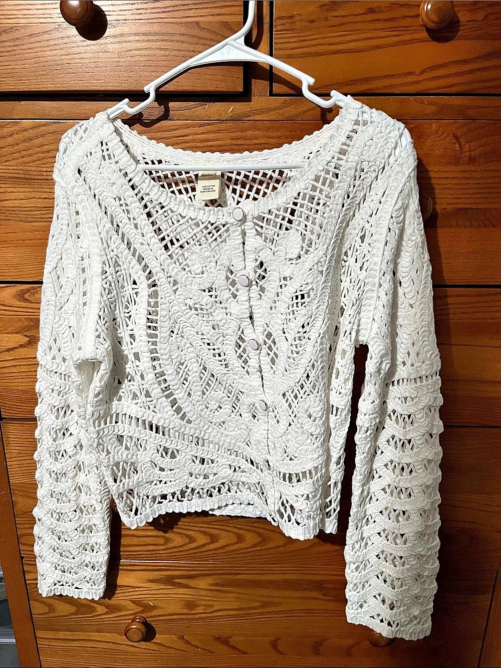 Open-Knit Cropped Sweater in White